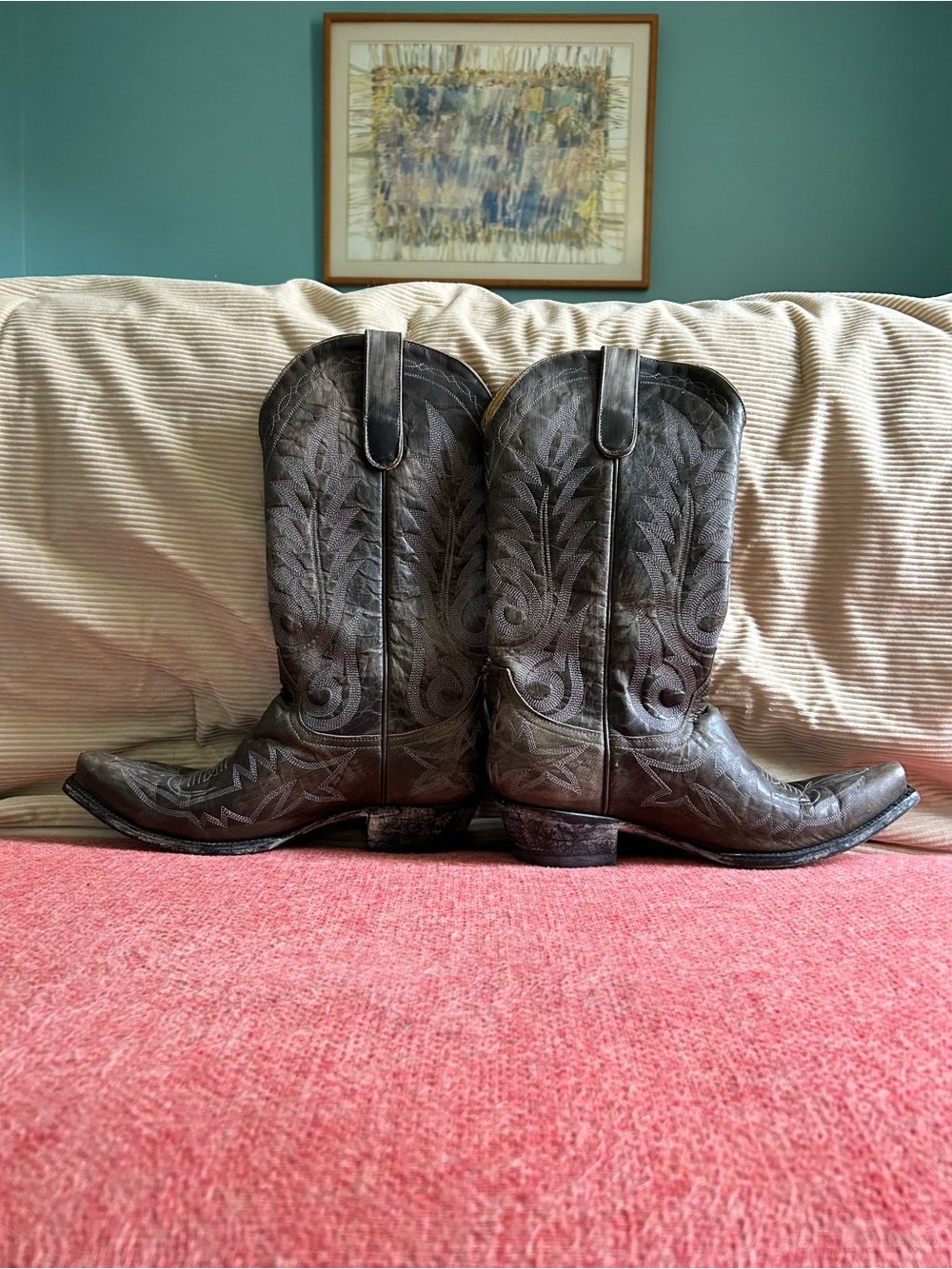 Old Gringo Grey/Brown Leather Cowboy Boots with Red Logo